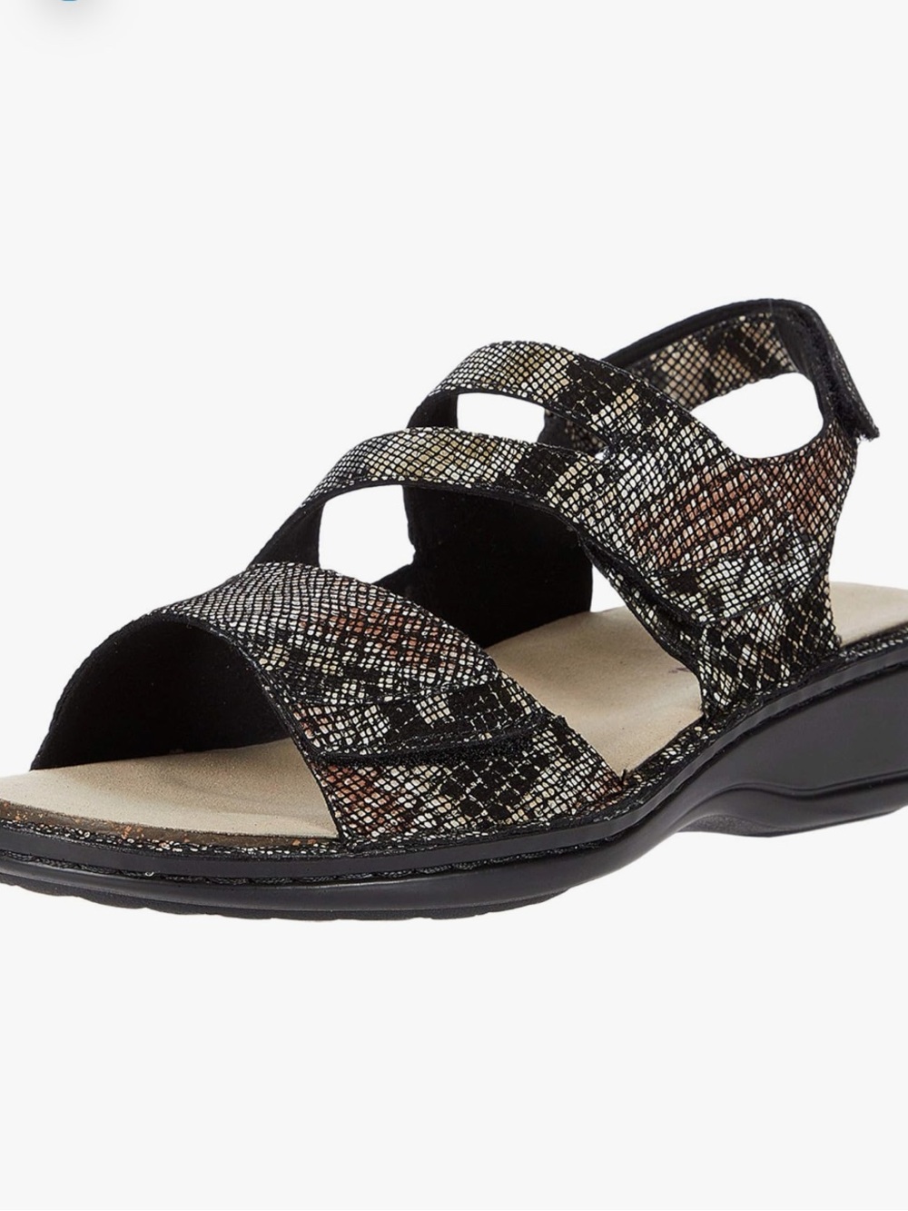Aravon womens Cambridge 3 Strap Flat Sandal, Black Snake,